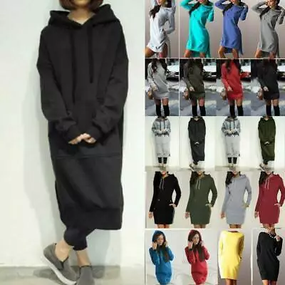 £12.72 • Buy Plus Size Womens Hooded  Hoodie Jumper Casual Long Sleeve Sweatshirt Mini Dress