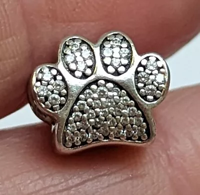 Authentic Pandora Crystal Pave Paw Charm Pet Dog Animal • £3.20