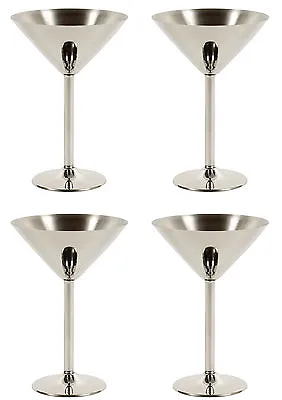 Set Of 4 Martini Cocktail Glasses Vintage Retro Stainless Steel Goblets Cosmo • £15.90