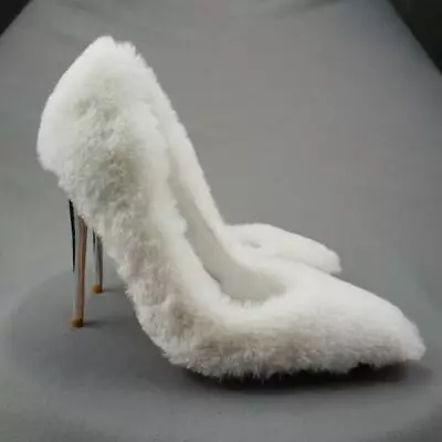 Women's Pointed Toe White Faux Lamb Fur Shoes Metal Stiletto Heels Wedding New • $99.79