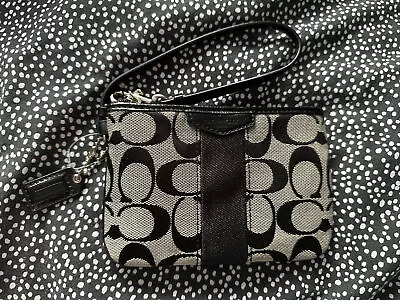 Coach Black & Tan Monogram Print Wristlet Pouch Purse Rrp £75 • £34.99