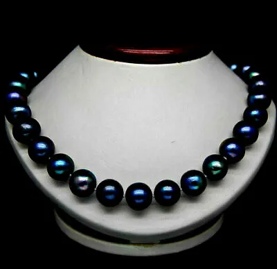 11-12mm Real Tahitian AAA++  Peacock Green  Round Pearl 20  Necklace • $143