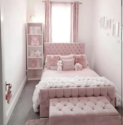£210 • Buy Girls Diamante Pink Plush Chesterfield Bed Frame & 10  Mattress FREE DELIVERY