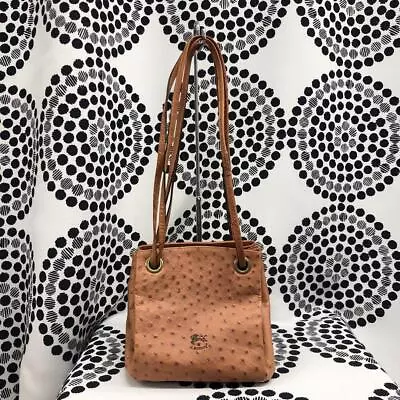 IL BISONTE Ostrich Embossed Leather Shoulder Bag Brown 18.5×18×19×70cm • $183.79