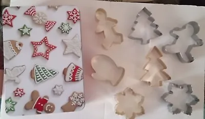 Christmas Cookie Cutters-6 Pieces In Tin-TreeSnowflakeMittenGingerbread Man • $9.50