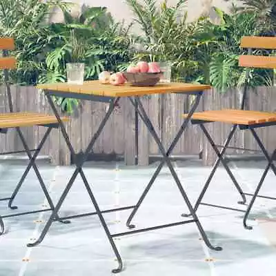 Folding Bistro Table Outdoor Bar Table Solid Wood Acacia And Steel VidaXL • $89.99