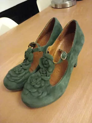 CHIE MIHARA Size 36 6  T Bar Mary Jane Green Suede Leather Shoes Heel  EUC $450 • $110