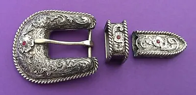 Rare Vintage Heavy Sterling Silver Vogt ELK Creek Style Ranger Belt Buckle Set • $695