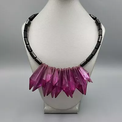 Vintage 80's Haute Couture Purple And Black Acrylic Shard Prism Collar Necklace • $135.13