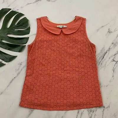 $23.99 • Buy Boden Marcy Eyelet Top Size 8 Coral Orange Floral Peter Pan Collar Retro