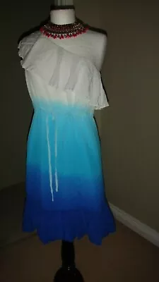 £27 • Buy Beautiful Coast 100% Silk Dip Dye Blue One Shoulder Dress Uk 10 