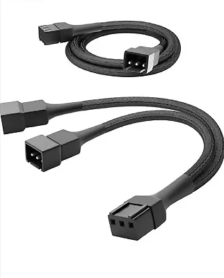 3pin Fan To 3 Ways Fan LED Y Splitter 90cm Sleeve Black Extension Cable • £3.50