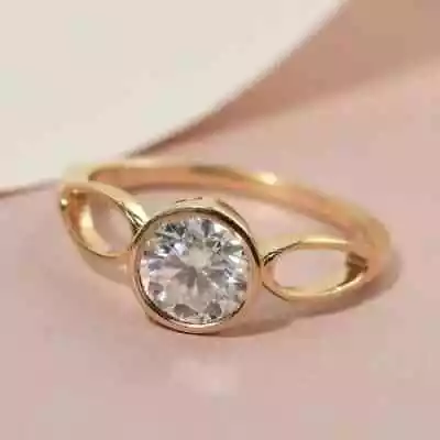 2 Ct Lab Created Diamond Solitaire Bezel Engagement Ring 14K Yellow Gold Plated • $88.19