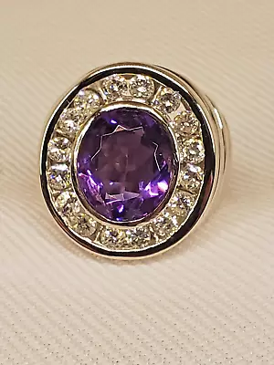 Men's 14K White Gold Amethyst & Diamond Ring • $1500