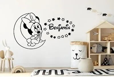 Large MINNIE/MICKEY MOUSE WALL STICKERS KIDS WALL ART  BEDROOM NAME BABY ROOM • £5.99