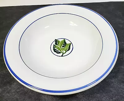 LARGE Vintage Dansk Serving / Pasta Bowl Green Leaf Blue Rim 13 1/2  Dia Italy • $32