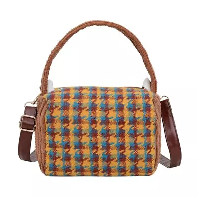 Women Vintage Houndtooth Woolen Handbag Purse Small Handbag With Crossbody Strap • $16.36