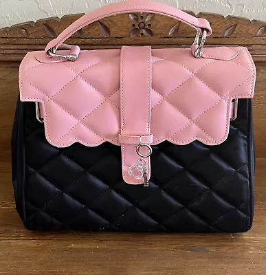 My Flat  In London Quilted Pink & Black Satchel Handbag ~ Euc • $99