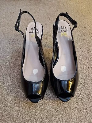 MISS KG Black Patent Leather Slingback High Heel Shoes • £10