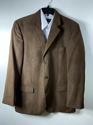 Andrew Fezza Men's Jacket 42L Brown Textured Soft Poly Suede Blazer Sport Coat • $32