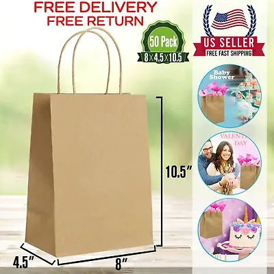 $20.99 • Buy 50 Pcs Paper Bags Brown Kraft Bag With Handles Gift Retail Merchandise Shopping