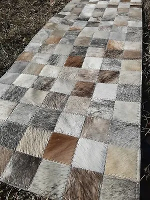 NEW COWHIDE TABLE RUNNER PATCHWORK CARPET AREA RUG LEATHER Hide LIGHT BRINDLE • £86.86