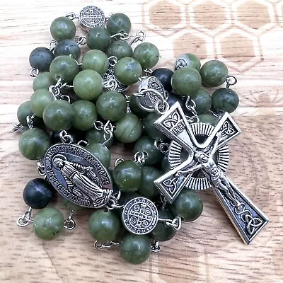 Handmade In Scotland Celtic Jade Rosary Beads Catholic Christian Crucifix • £62