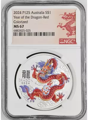 2024 Australia Lunar Series III Red Dragon 1 Oz Silver Colorized Coin NGC MS 67 • $357