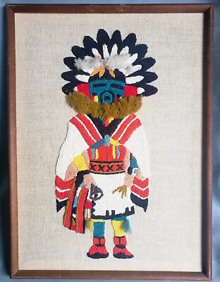 Vintage MCM Kachina Native American Crewel Needlepoint Wall Art Medicine Man • $48