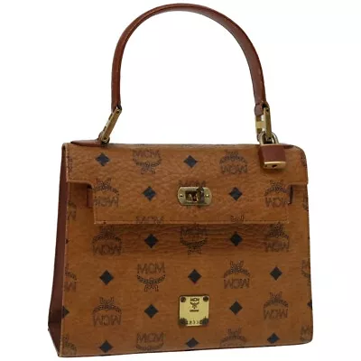 MCM Vicetos Logogram Hand Bag PVC Leather Brown Auth 66916 • $160