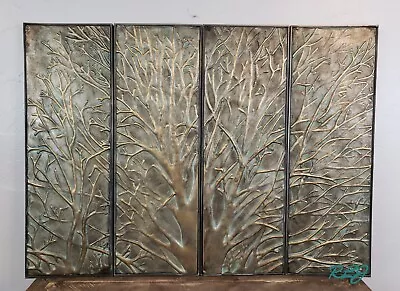 Rustic Nature Tree Set/4 Distressed Metal Embossed Wall Art Sculpture Home Decor • $139.95