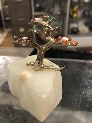 Vintage Mid Century Modern Geisha Jeweled Stone Bonzai Flower Tree Sculpture • $24.99