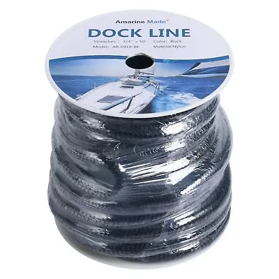 BLACK Rope 3/4''50 FT Double Braid Nylon Dock Line Mooring Rope Doc Line 1900 Lb • $42.99