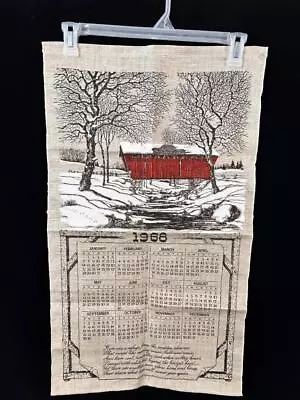 Vintage Kitchen Calendar Tea Towel 1968 Linen Covered Bridge Snow 29 X 17 • $9.99