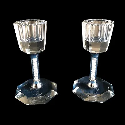 Oleg Cassini Crystal Candle Holders 2 Signed Taper Style Vintage Modern • $32