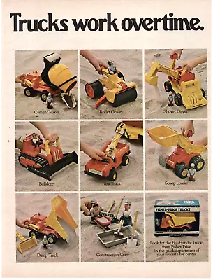 1978 Fisher Price Trucks Toy PRINT AD ART - Tow Truck Bulldozer Scoop Loader • $13.64