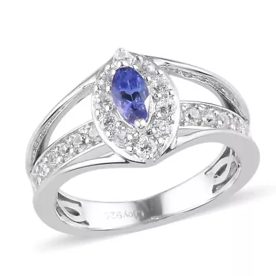 0.90ctw AAA Tanzanite And Zircon Ring In Platinum Plated Sterling Silver Size 5 • $38
