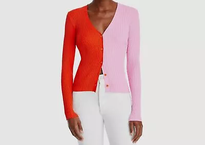 $50.97 • Buy $145 Staud Women's Pink Colorblock Button Front V-Neck Cardigan Sweater Size S