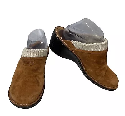 UGG Gael Clogs Mules Shoes Chestnut Suede Leather Shearling Lined Women’s Size 9 • $35