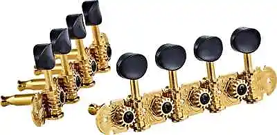 Deluxe A-Style Mandolin Tuning Machines 4L X 4R Gold W/ Black Buttons • $32.95