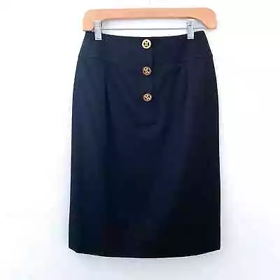 Vintage Celine Straight Pencil Skirt Front Button Black Wool Women's 40 Small • $164.95