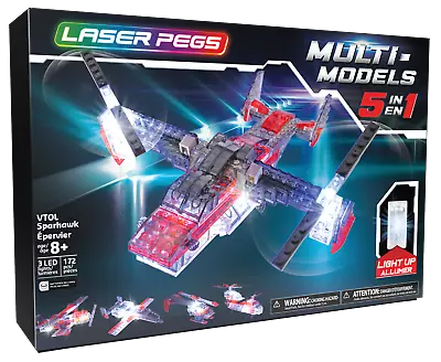 Laser Pegs Multi-Models 5-In-1 VTOL Sparhawk Helicopter Light-up Building Set • $44.52