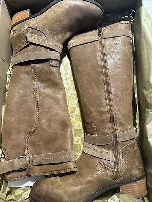 UGG Darcie Riding Boots - Tall Buckle Strap Distressed Brown Leather Size 7.5 • $75