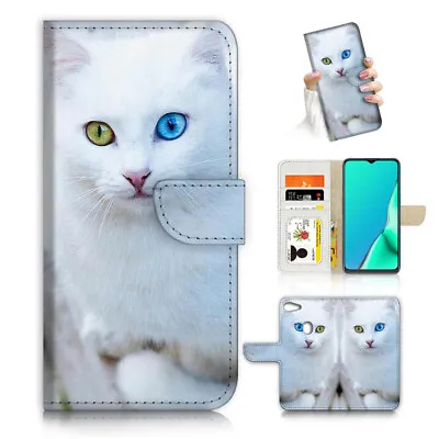 ( For Oppo A73 ) Flip Wallet Case Cover AJ24523 White Cat • $12.99