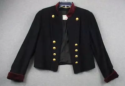 Vintage MONDI Military 80s Jacket Black Crimson Size 36 Wool Velvet Trim • $248.86