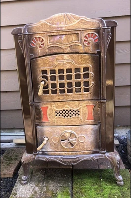 $100 • Buy Antique Wood Stove￼￼ Coal AUTO STOVE WORKS Athens IL Porcelain Enamel Cast Iron