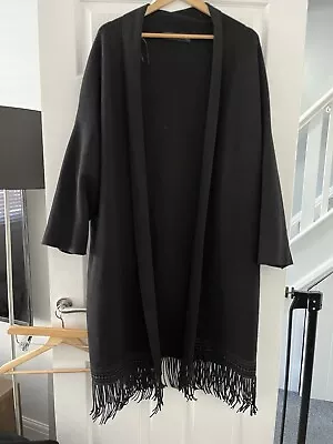 Zara  Oversize Black Fringe Long  Coatigan Cardigan Size M Size 14-16-18-20 • £15