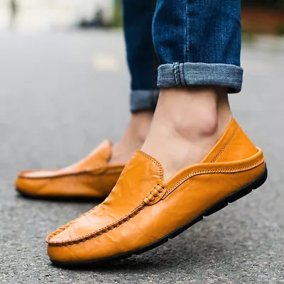 Men's Driving Waterproof Loafers Leather Walking Shoes Casual Slip On Smart Boat • £18.99