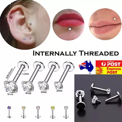 $3.80 • Buy Gem Crystal Internal Thread Labret Lip Ear Stud Steel Titanium Piercing Earrings