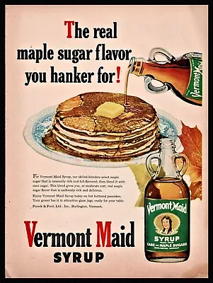 1950 VERMONT MAID Pancake Syrup Made In Burlington VT Original PRINT AD • $10.99